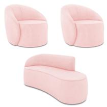 Sofá 3 Lugares Orgânico 180cm Morgan E 2 Poltronas Lua Suede Rosa Bebê D03 - D'rossi Sofá 3 Lugares Orgânico 180cm Morgan E 2 Poltronas Lua Suede Rosa Bebê D03 - D'rossi