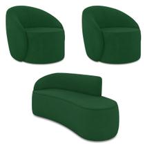 Sofá 3 Lugares Orgânico 180cm Morgan E 2 Poltronas Lua Suede Verde D03 - D'rossi