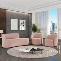 Sofá 3 Lugares Orgânico 180cm Morgan e 2 Poltronas Lua Veludo Rose D03 - D'Rossi Sofá 3 Lugares Orgânico 180cm Morgan e 2 Poltronas Lua Veludo Rose D03 - D'Rossi