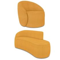 Sofá 3 Lugares Orgânico 180cm Morgan E Poltrona Lua Bouclê Mostarda D03 - D'rossi