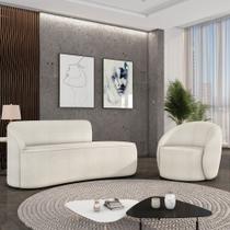 Sofá 3 Lugares Orgânico 180cm Morgan e Poltrona Lua Bouclê Off White D03 - D'Rossi Sofá 3 Lugares Orgânico 180cm Morgan e Poltrona Lua Bouclê Off White D03 - D'Rossi