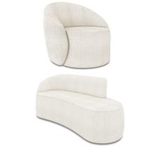 Sofá 3 Lugares Orgânico 180cm Morgan E Poltrona Lua Bouclê Off White D03 - D'rossi Sofá 3 Lugares Orgânico 180cm Morgan E Poltrona Lua Bouclê Off White D03 - D'rossi