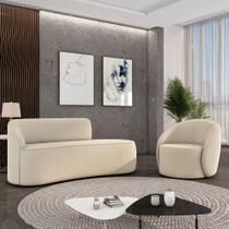 Sofá 3 Lugares Orgânico 180cm Morgan e Poltrona Lua Cotelê/Veludo Off White D03 - D Rossi Sofá 3 Lugares Orgânico 180cm Morgan e Poltrona Lua Cotelê/Veludo Off White D03 - D Rossi