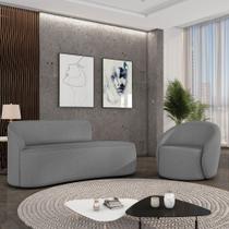 Sofá 3 Lugares Orgânico 180cm Morgan e Poltrona Lua Linho Grafite D03 - D'Rossi Sofá 3 Lugares Orgânico 180cm Morgan e Poltrona Lua Linho Grafite D03 - D'Rossi