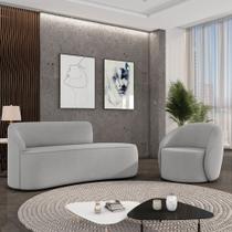 Sofá 3 Lugares Orgânico 180cm Morgan e Poltrona Lua Suede Cinza D03 - D'Rossi Sofá 3 Lugares Orgânico 180cm Morgan e Poltrona Lua Suede Cinza D03 - D'Rossi