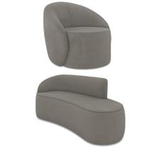 Sofá 3 Lugares Orgânico 180cm Morgan E Poltrona Lua Suede Grafite D03 - D'rossi Sofá 3 Lugares Orgânico 180cm Morgan E Poltrona Lua Suede Grafite D03 - D'rossi