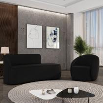 Sofá 3 Lugares Orgânico 180cm Morgan e Poltrona Lua Suede Preto D03 - D'Rossi Sofá 3 Lugares Orgânico 180cm Morgan e Poltrona Lua Suede Preto D03 - D'Rossi