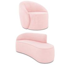Sofá 3 Lugares Orgânico 180cm Morgan E Poltrona Lua Suede Rosa Bebê D03 - D'rossi Sofá 3 Lugares Orgânico 180cm Morgan E Poltrona Lua Suede Rosa Bebê D03 - D'rossi