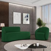 Sofá 3 Lugares Orgânico 180cm Morgan e Poltrona Lua Suede Verde D03 - D'Rossi Sofá 3 Lugares Orgânico 180cm Morgan e Poltrona Lua Suede Verde D03 - D'Rossi