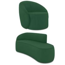 Sofá 3 Lugares Orgânico 180cm Morgan E Poltrona Lua Veludo Verde D03 - D'rossi
