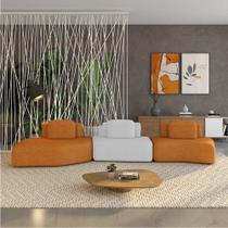 Sofá 3 Lugares Orgânico com Chaise e 2 Módulos Berlim Bouclê Caramelo/Cinza Claro K01 - D Rossi Sofá 3 Lugares Orgânico com Chaise e 2 Módulos Berlim Bouclê Caramelo/Cinza Claro K01 - D Rossi