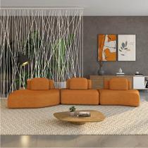 Sofá 3 Lugares Orgânico com Chaise e 2 Módulos Berlim Bouclê Caramelo K01 - D Rossi Sofá 3 Lugares Orgânico com Chaise e 2 Módulos Berlim Bouclê Caramelo K01 - D Rossi