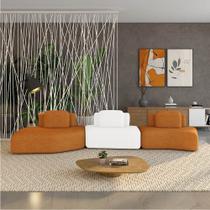 Sofá 3 Lugares Orgânico com Chaise e 2 Módulos Berlim Bouclê Caramelo/Off White K01 - D Rossi