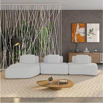 Sofá 3 Lugares Orgânico Com Chaise E 2 Módulos Berlim Bouclê Cinza Claro K01 - D'rossi
