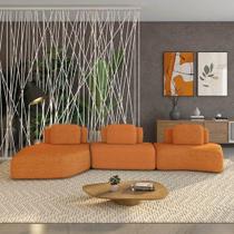 Sofá 3 Lugares Orgânico Com Chaise E 2 Módulos Berlim Bouclê Cr K01 - D'rossi Cor Caramelo