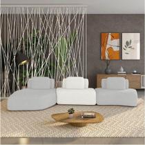 Sofá 3 Lugares Orgânico Com Chaise E 2 Módulos Berlim Bouclê Cz K01 - D'rossi Cinza Claro-off White Sofá 3 Lugares Orgânico Com Chaise E 2 Módulos Berlim Bouclê Cz K01 - D'rossi Cinza Claro-off White