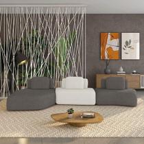 Sofá 3 Lugares Orgânico Com Chaise E 2 Módulos Berlim Bouclê Gf K01 - D'rossi Grafite-off White