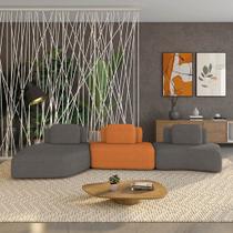 Sofá 3 Lugares Orgânico com Chaise e 2 Módulos Berlim Bouclê Grafite/Caramelo K01 - D Rossi Sofá 3 Lugares Orgânico com Chaise e 2 Módulos Berlim Bouclê Grafite/Caramelo K01 - D Rossi