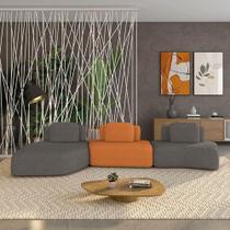 Sofá 3 Lugares Orgânico Com Chaise E 2 Módulos Berlim Bouclê Grafite-caramelo K01 - D'rossi Sofá 3 Lugares Orgânico Com Chaise E 2 Módulos Berlim Bouclê Grafite-caramelo K01 - D'rossi