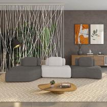 Sofá 3 Lugares Orgânico com Chaise e 2 Módulos Berlim Bouclê Grafite/Cinza Caro K01 - D Rossi Sofá 3 Lugares Orgânico com Chaise e 2 Módulos Berlim Bouclê Grafite/Cinza Caro K01 - D Rossi
