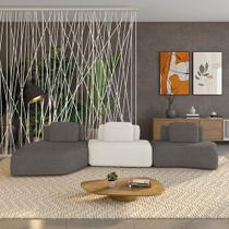 Sofá 3 Lugares Orgânico com Chaise e 2 Módulos Berlim Bouclê Grafite/Off White K01 - D Rossi