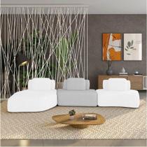 Sofá 3 Lugares Orgânico Com Chaise E 2 Módulos Berlim Bouclê Off White-cinza Claro K01 - D'rossi Sofá 3 Lugares Orgânico Com Chaise E 2 Módulos Berlim Bouclê Off White-cinza Claro K01 - D'rossi