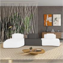 Sofá 3 Lugares Orgânico com Chaise e 2 Módulos Berlim Bouclê Off White/Grafite K01 - D Rossi