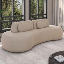 Sofá 3 Lugares Orgânico Para Sala Living 240cm Vasti M03 Veludo Bege - Lyam Decor