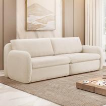 Sofá 3 Lugares Orgânico Sala De Estar Living 216cm Eliot F04 Linho Tramado Creme - Lyam Decor