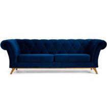 Sofá 3 Lugares Para Sala de Estar Império 180 cm D02 Veludo Azul Oxford C-304 - Lyam Decor
