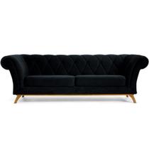 Sofá 3 Lugares Para Sala de Estar Império 180 cm D02 Veludo Preto D-300 - Lyam Decor