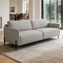 Sofá 3 Lugares Para Sala de Estar Living 204cm Industrial Italy F04 Linho Cinza Claro - Lyam Decor