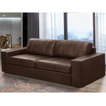 Sofá 3 Lugares Para Sala de Estar Living 235cm Aurora L06 Couro Marrom Café - Lyam Decor