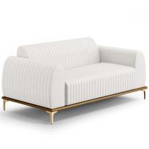 Sofá 3 Lugares Para Sala de Estar Molino 180 cm D02 Pés D'Ouro Corano Branco C-12 - Lyam Decor