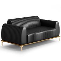 Sofá 3 Lugares Para Sala de Estar Molino 180 cm D02 Pés D'Ouro Material Sintético Preto B-159 - Lyam Decor Sofá 3 Lugares Para Sala de Estar Molino 180 cm D02 Pés D'Ouro Material Sintético Preto B-159 - Lyam Decor