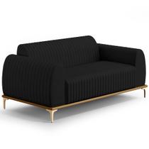 Sofá 3 Lugares Para Sala de Estar Molino 180 cm D02 Pés D'Ouro Veludo Preto D-300 - Lyam Decor Sofá 3 Lugares Para Sala de Estar Molino 180 cm D02 Pés D'Ouro Veludo Preto D-300 - Lyam Decor