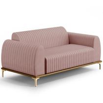 Sofá 3 Lugares Para Sala de Estar Molino 180 cm D02 Pés D'Ouro Veludo Rosê D-305 - Lyam Decor Sofá 3 Lugares Para Sala de Estar Molino 180 cm D02 Pés D'Ouro Veludo Rosê D-305 - Lyam Decor