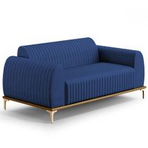 Sofá 3 Lugares Para Sala de Estar Molino 180cm D02 Pés D'Ouro Veludo Azul Marinho D-304 - Lyam Decor Sofá 3 Lugares Para Sala de Estar Molino 180cm D02 Pés D'Ouro Veludo Azul Marinho D-304 - Lyam Decor