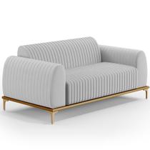 Sofá 3 Lugares Para Sala De Estar Molino 210 Cm D02 Pés D'ouro Linho Cinza D-315 - Lyam Decor