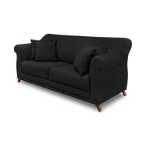 Sofá 3 Lugares Pé de Madeira Julieta 200 cm Suede Preto S04 - D'Rossi