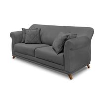 Sofá 3 Lugares Pé De Madeira Julieta 220 Cm Suede Cinza S04 - D'rossi