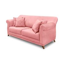 Sofá 3 Lugares Pé De Madeira Julieta 220 Cm Veludo Rosa S04 - D'rossi