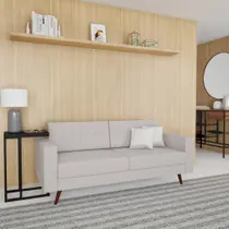 Sofá 3 Lugares Pé Palito Leave Linho Cotton Cru