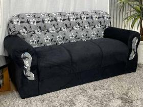 Sofá 3 Lugares Preto com Floral 601/37 Viena