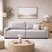 Sofá 3 Lugares Recepção Moderno 2 Metros Sala Contemporâneo Linho Cinza