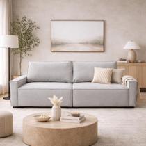 Sofá 3 Lugares Recepção Moderno 2 Metros Sala Contemporâneo Linho Cor:Bege Sofá 3 Lugares Recepção Moderno 2 Metros Sala Contemporâneo Linho Cor:Bege