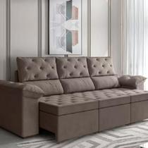 Sofa 3 Lugares Retratil 210cm Suede York Flash Estofado - Marrom Sofa 3 Lugares Retratil 210cm Suede York Flash Estofado - Marrom