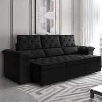 Sofa 3 Lugares Retratil 210cm Suede York Flash Estofado - Preto Sofa 3 Lugares Retratil 210cm Suede York Flash Estofado - Preto