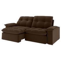 Sofá 3 Lugares Retrátil Bolívia 230 cm Veludo Marrom Pés Tabaco K01 - D'Rossi
