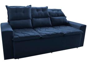 Sofá 3 Lugares Retrátil e Reclinável 2,00m Cama inBox Smal com bordado pantográfico Suede Azul